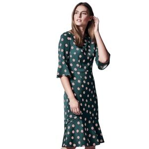 Boden Green Sheath Dress with Cowl Neck and Bell Sleeves Size 2P